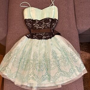 Deb Mint and Black Lace Formal Kids Dress